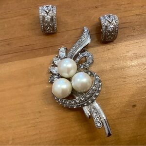 Art Deco inspired Silver and Pearl Jewelry Set
